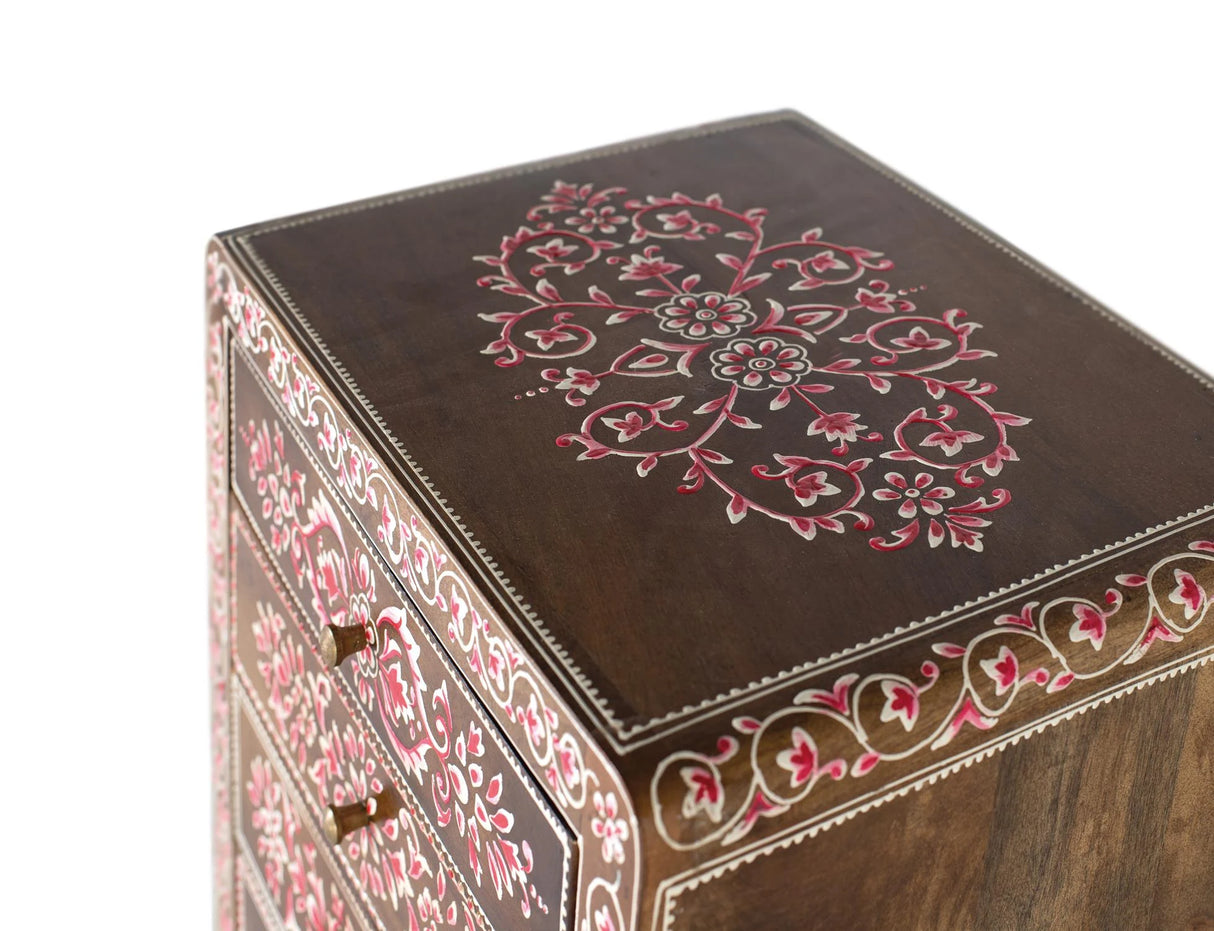 Giner and Colomer - 6-Drawer Mango Wood Chest With Black & Multicolor Hand-Painted Finish