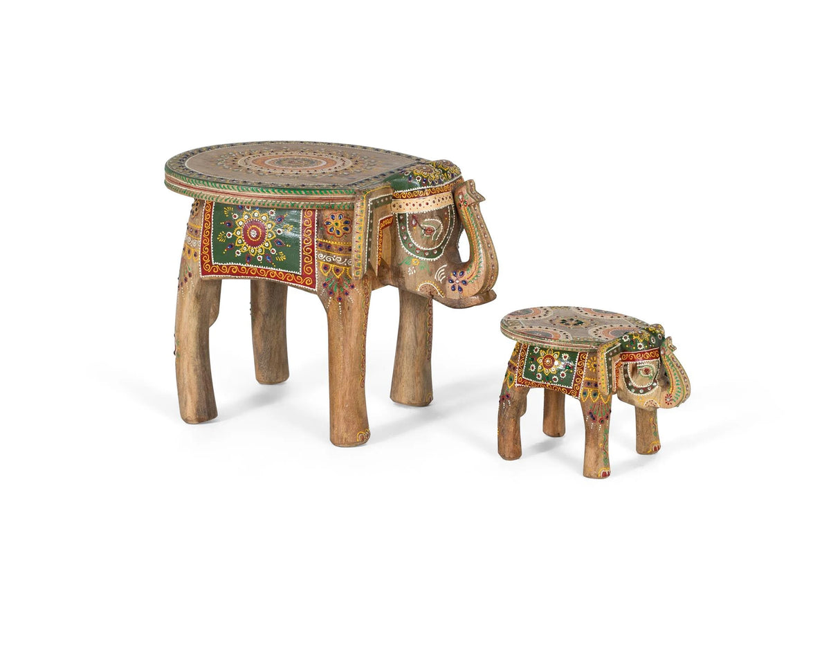 Giner and Colomer - Set Of 2 Hand-Carved & Painted Mango Wood Elephant Figures