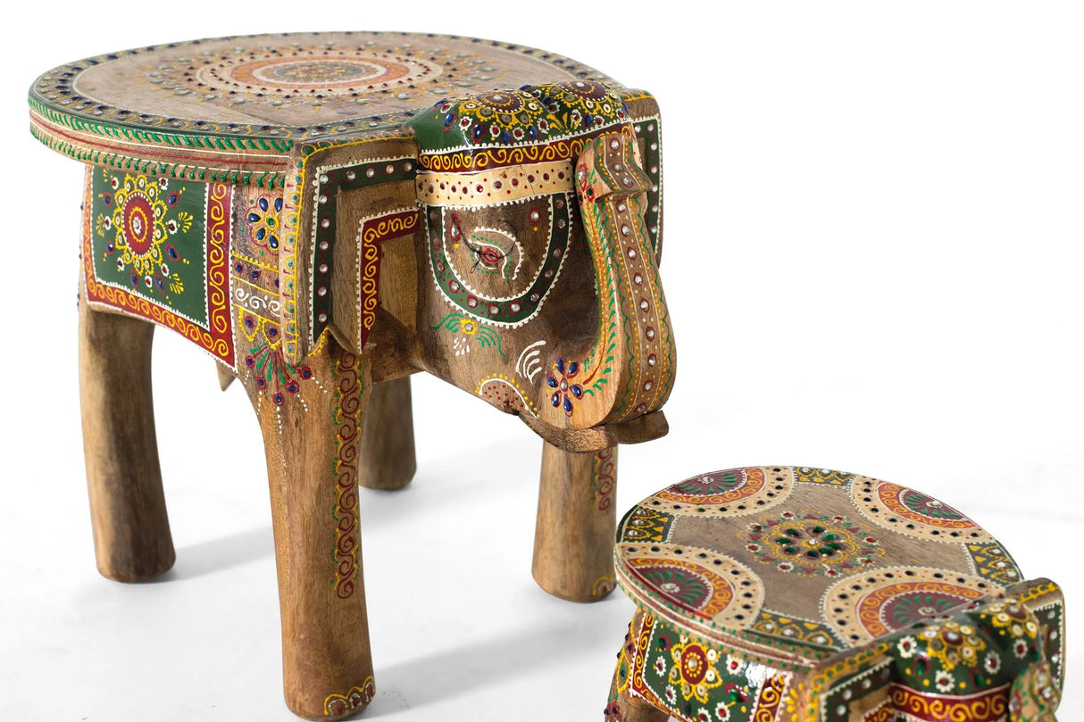 Giner and Colomer - Set Of 2 Hand-Carved & Painted Mango Wood Elephant Figures