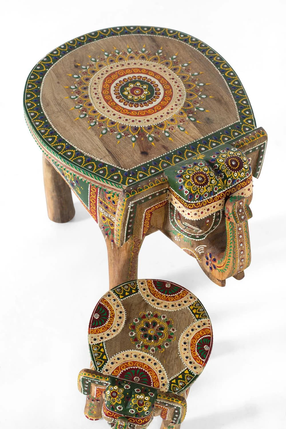 Giner and Colomer - Set Of 2 Hand-Carved & Painted Mango Wood Elephant Figures