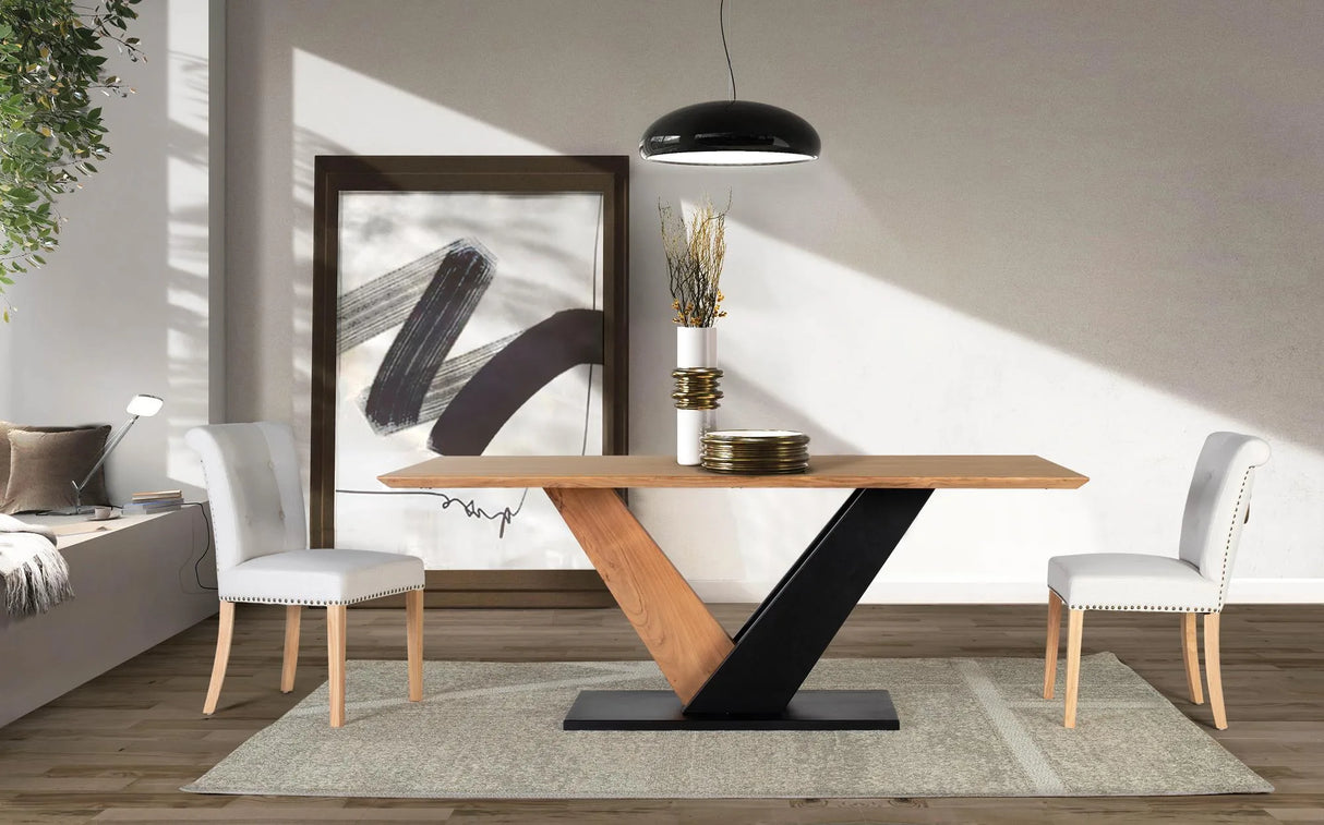 Giner and Colomer - Rectangular Acacia Wood & Metal Dining Table With Adjustable Pads