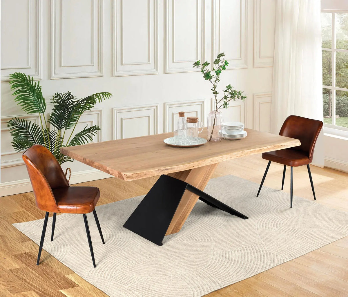 Giner and Colomer - Rectangular Acacia Wood & Metal Dining Table