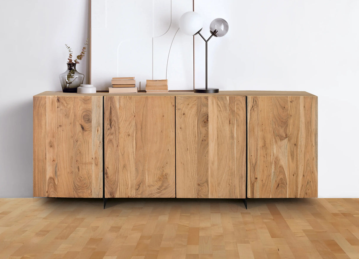 Giner and Colomer - 4-Door Acacia Wood & Metal Sideboard (Natural Finish)