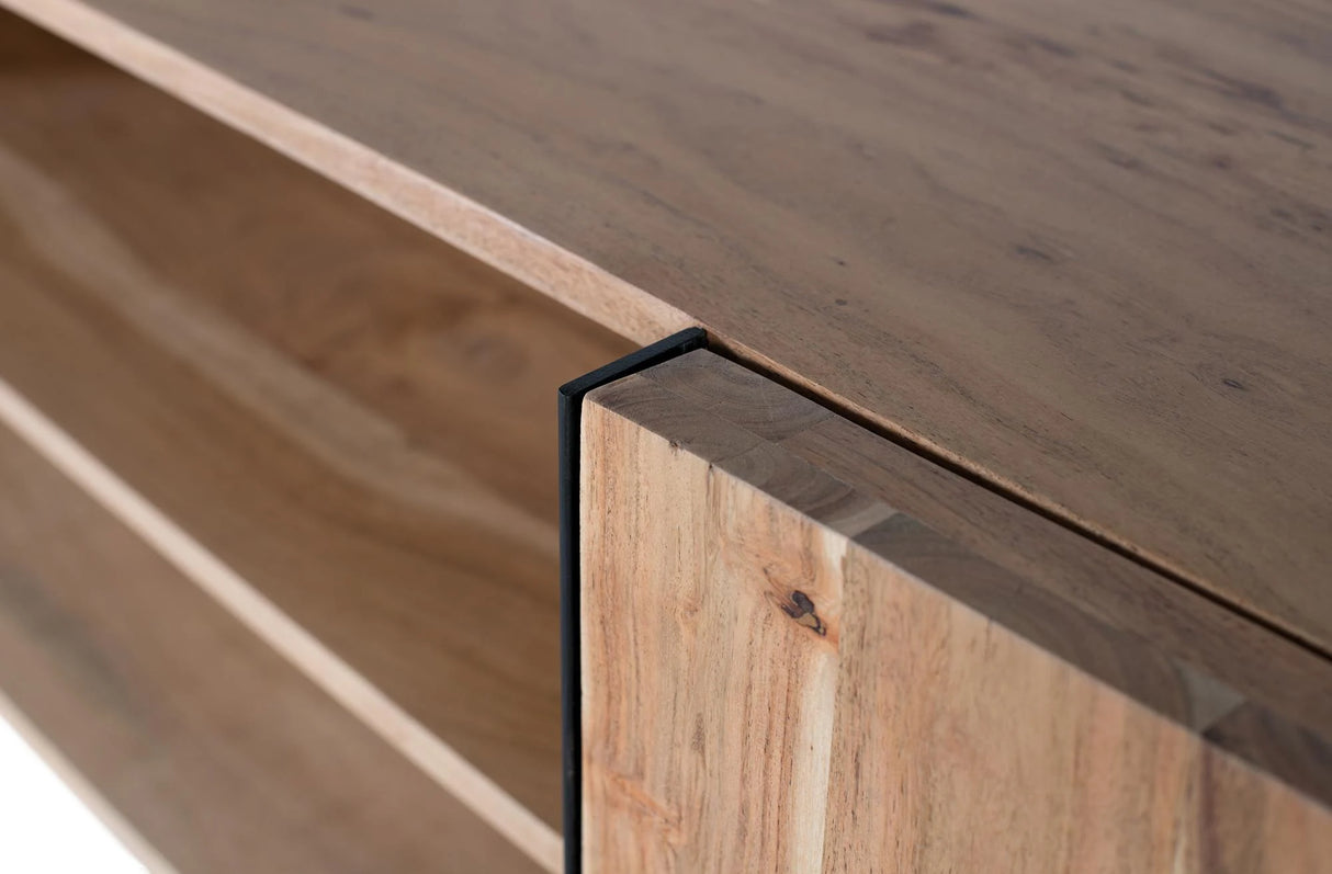 Giner and Colomer - 2-Door Acacia Wood TV Cabinet With Metal Base (Natural)