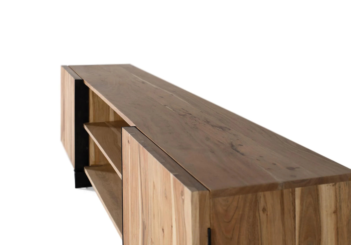 Giner and Colomer - 2-Door Acacia Wood TV Cabinet With Metal Base (Natural)
