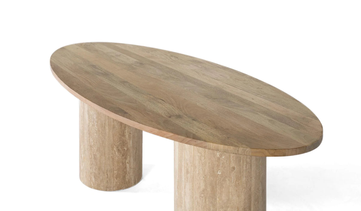 Giner and Colomer - Oval Dining Table With Marble Base & Mango Wood Top