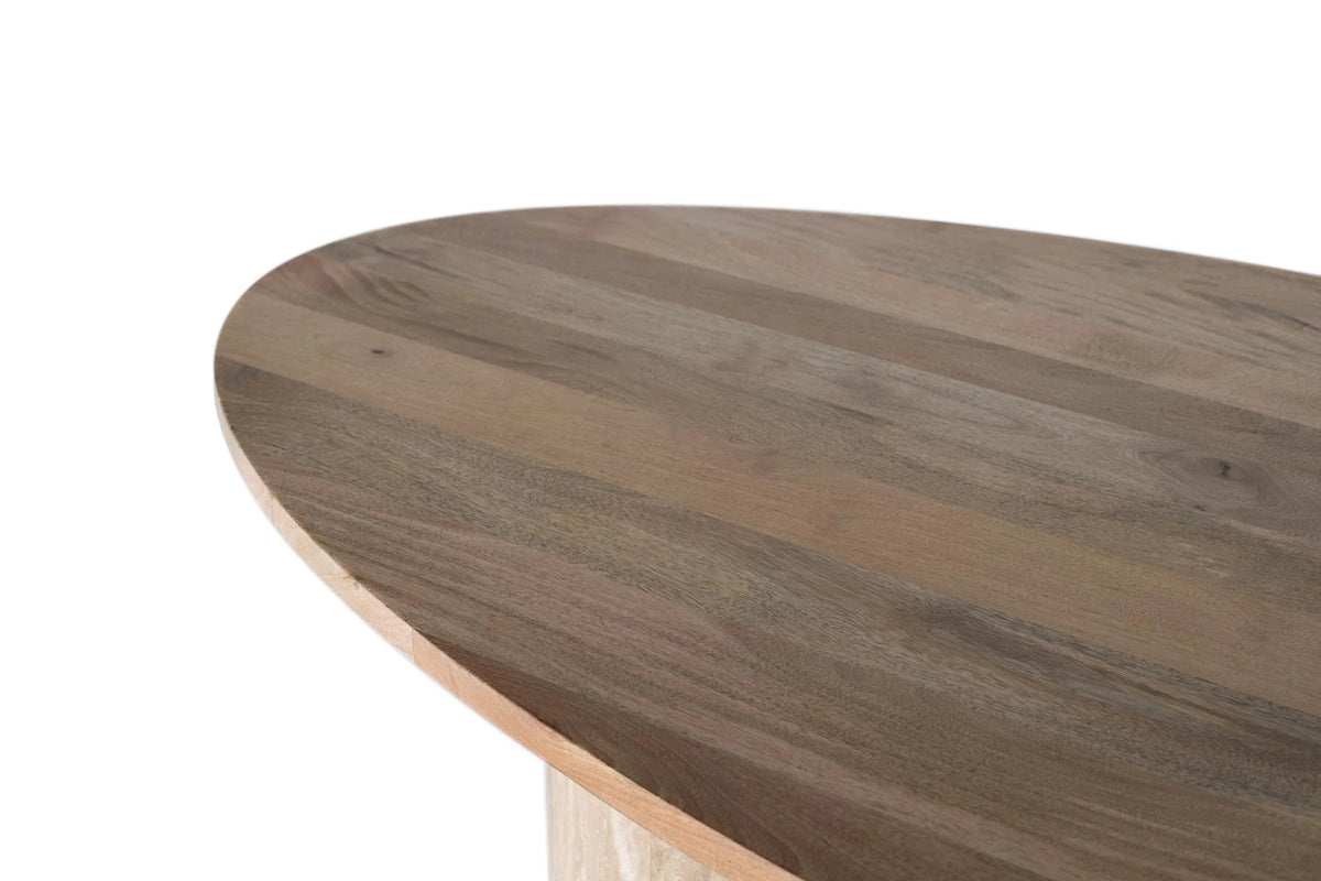 Giner and Colomer - Oval Dining Table With Marble Base & Mango Wood Top