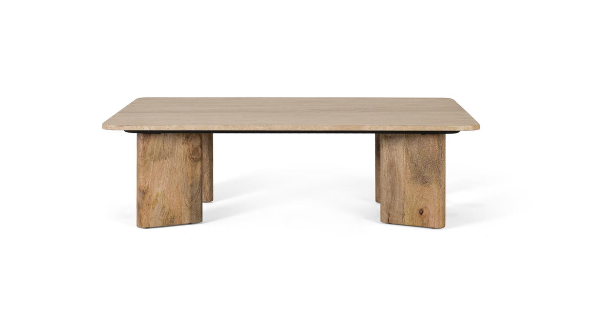 Giner and Colomer - Rectangular Coffee Table With Travertine Marble Top & Mango Wood Legs