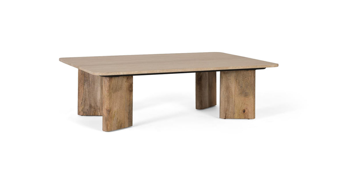 Giner and Colomer - Rectangular Coffee Table With Travertine Marble Top & Mango Wood Legs