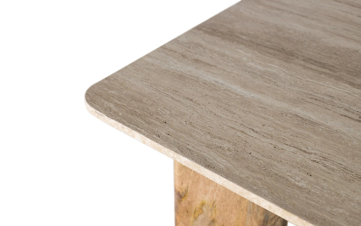 Giner and Colomer - Rectangular Coffee Table With Travertine Marble Top & Mango Wood Legs