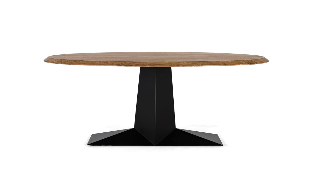 Giner and Colomer - Oval Dining Table With Acacia Wood Top & Metal Base