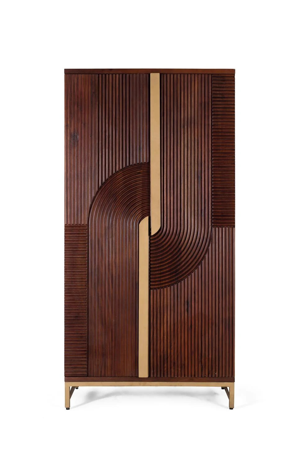 Giner and Colomer - 2-Door Solid Mango Wood Bar Cabinet With Cherry Metal Base