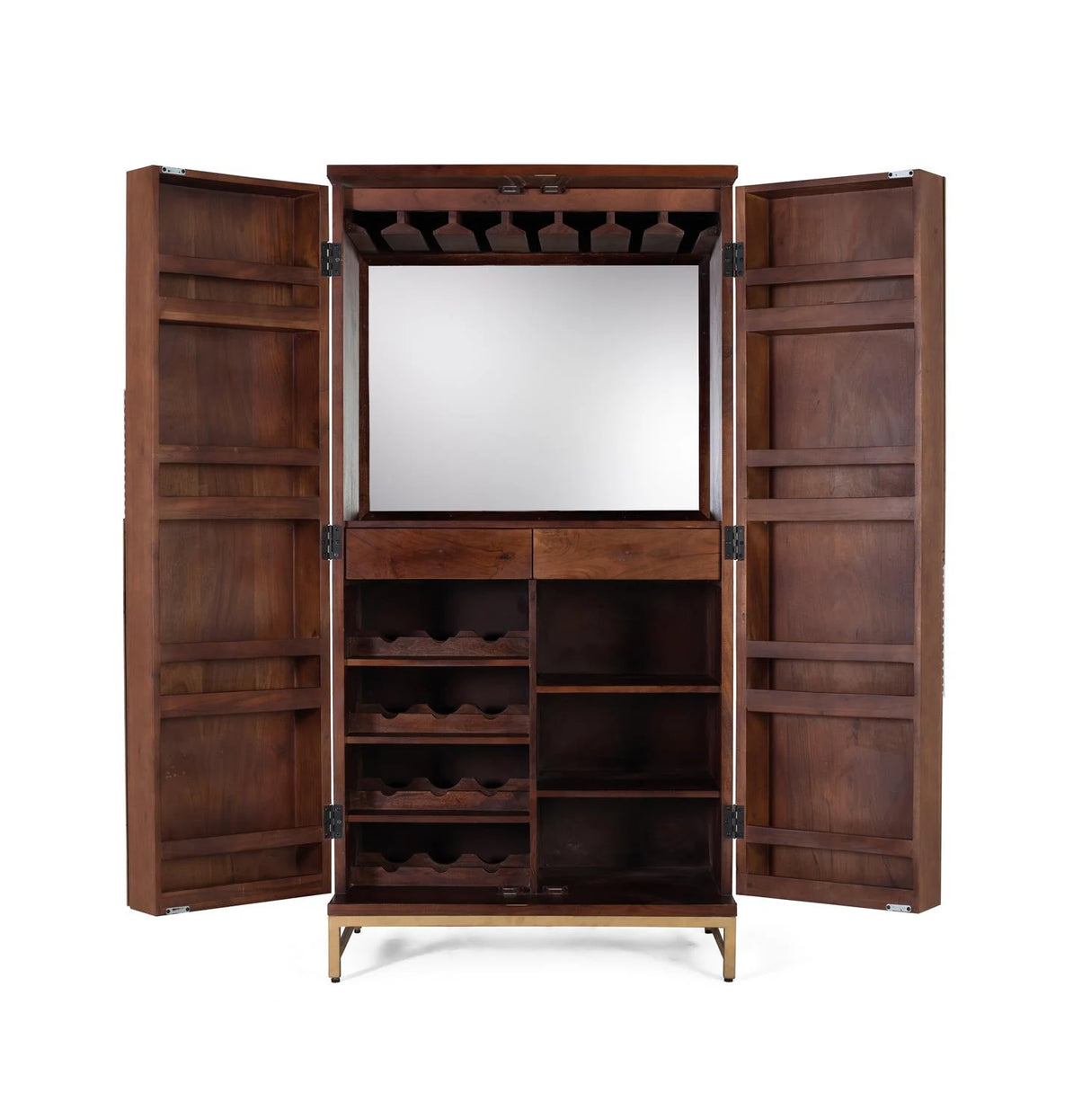Giner and Colomer - 2-Door Solid Mango Wood Bar Cabinet With Cherry Metal Base