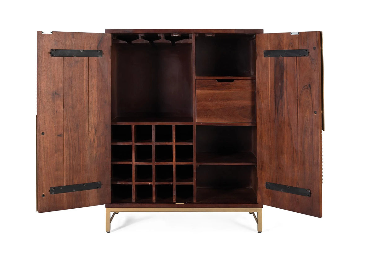 Giner and Colomer - 2-Door Solid Mango Wood Bar Cabinet With Cherry Metal Base
