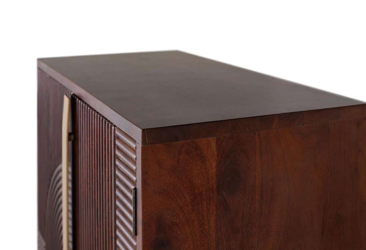 Giner and Colomer - 2-Door Solid Mango Wood Bar Cabinet With Cherry Metal Base