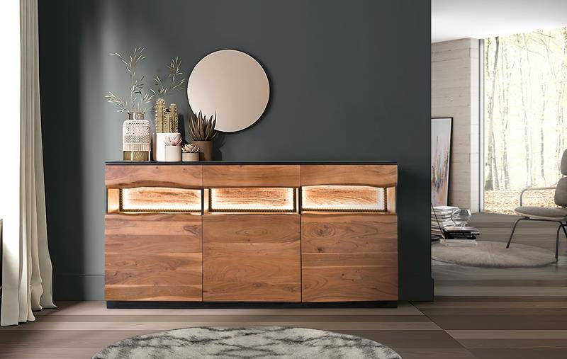 Giner and Colomer - Acacia Wood Sideboard With Interior Lighting, 3 Drawers & 3 Doors