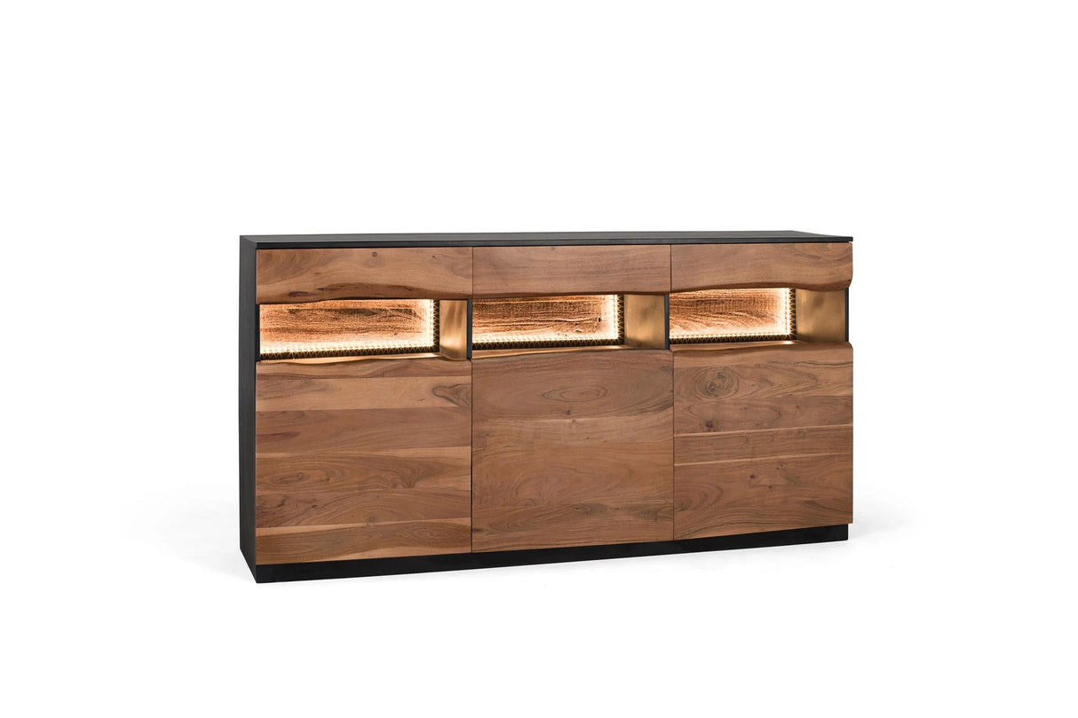 Giner and Colomer - Acacia Wood Sideboard With Interior Lighting, 3 Drawers & 3 Doors