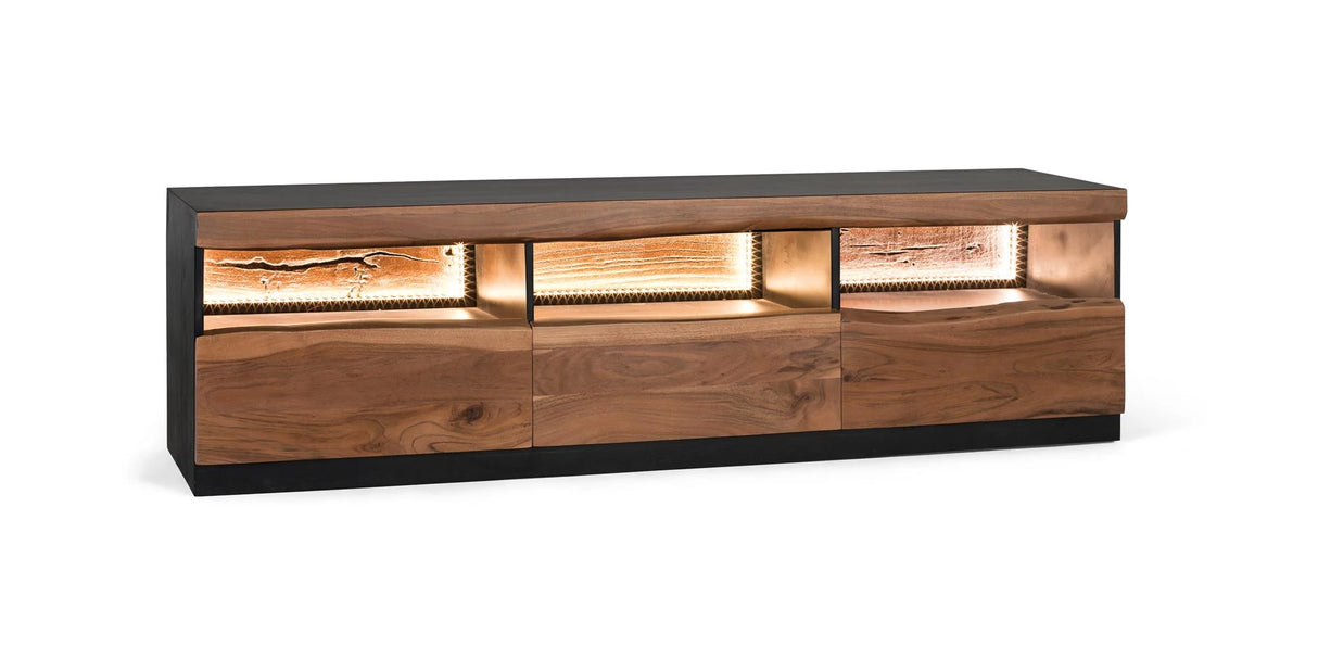 Giner and Colomer - 3-Drawer Acacia Wood TV Cabinet With Interior Lighting