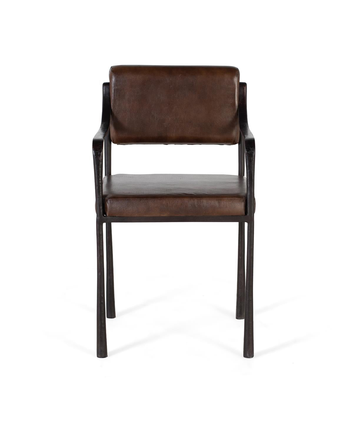 Giner and Colomer - Brown Leather Upholstered Chair With Metal Frame
