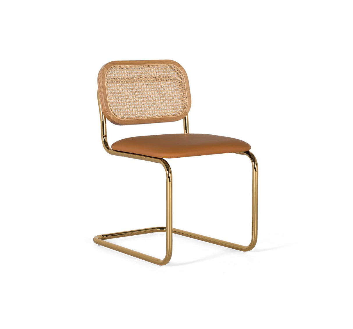 Giner and Colomer - Set Of 4 Light Brown Synthetic Leather Chairs With Gold Frame