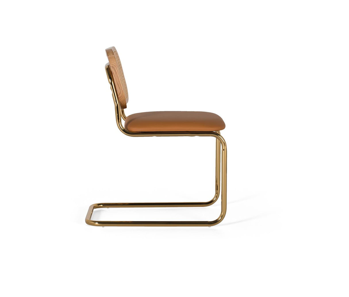 Giner and Colomer - Set Of 4 Light Brown Synthetic Leather Chairs With Gold Frame