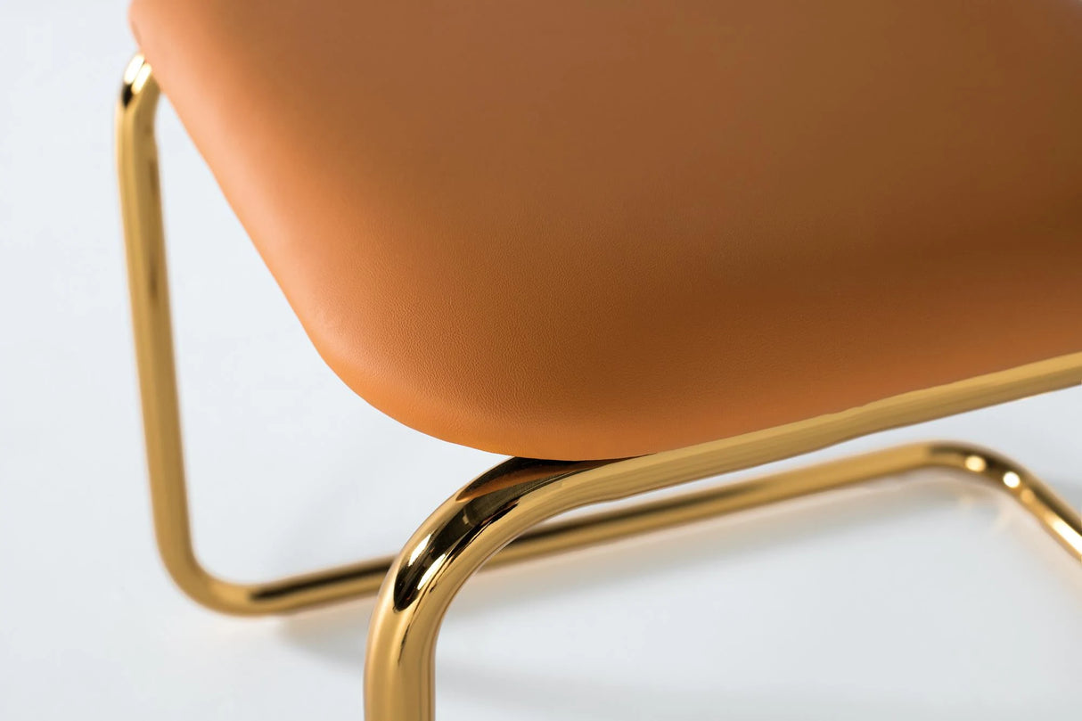 Giner and Colomer - Set Of 4 Light Brown Synthetic Leather Chairs With Gold Frame