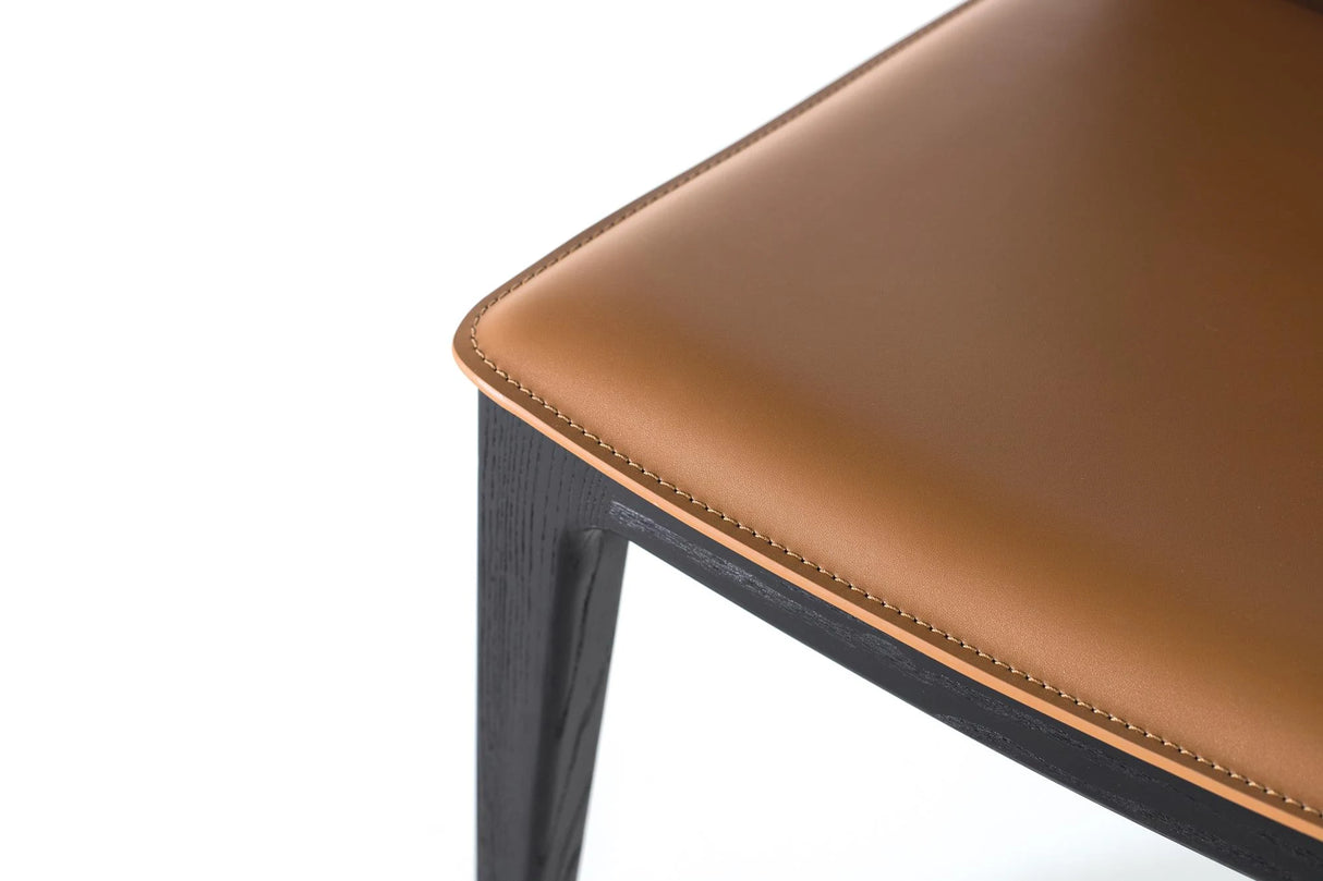 Giner and Colomer - Set Of 2 Light Brown Synthetic Leather Chairs With Black Ash Wood