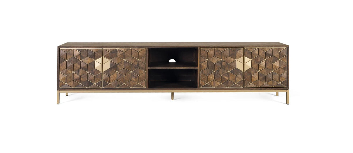 Giner and Colomer - 4-Door Mango Wood TV Cabinet With Metal Base