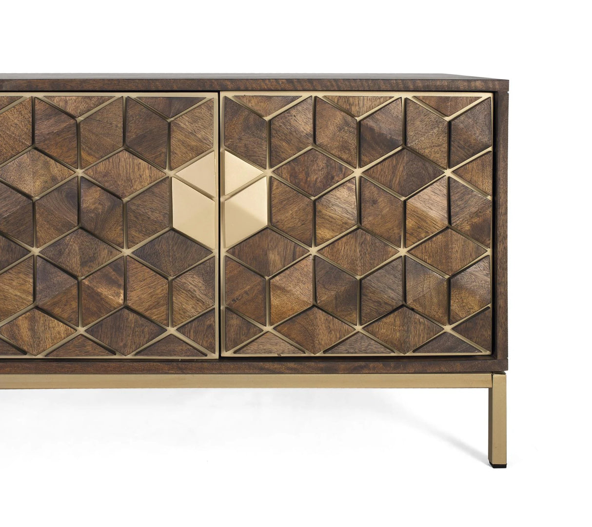 Giner and Colomer - 4-Door Mango Wood TV Cabinet With Metal Base