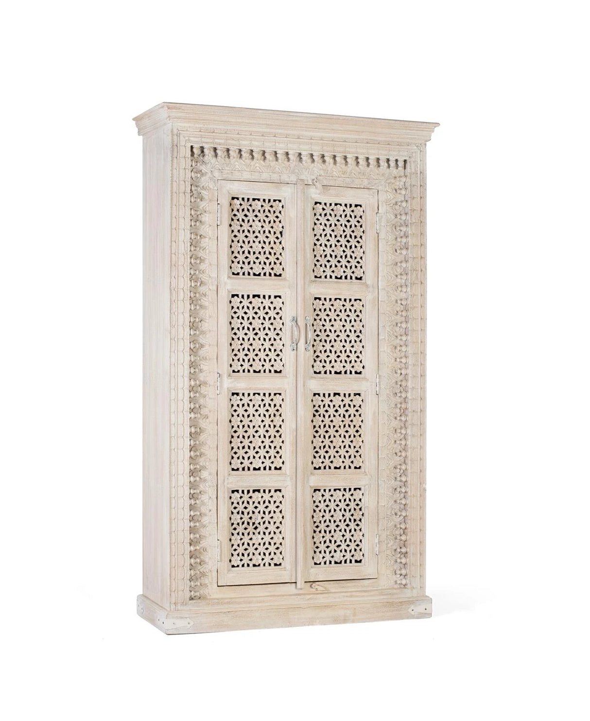 Giner and Colomer - Whitewashed 2-Door Hand-Carved Mango Wood Wardrobe