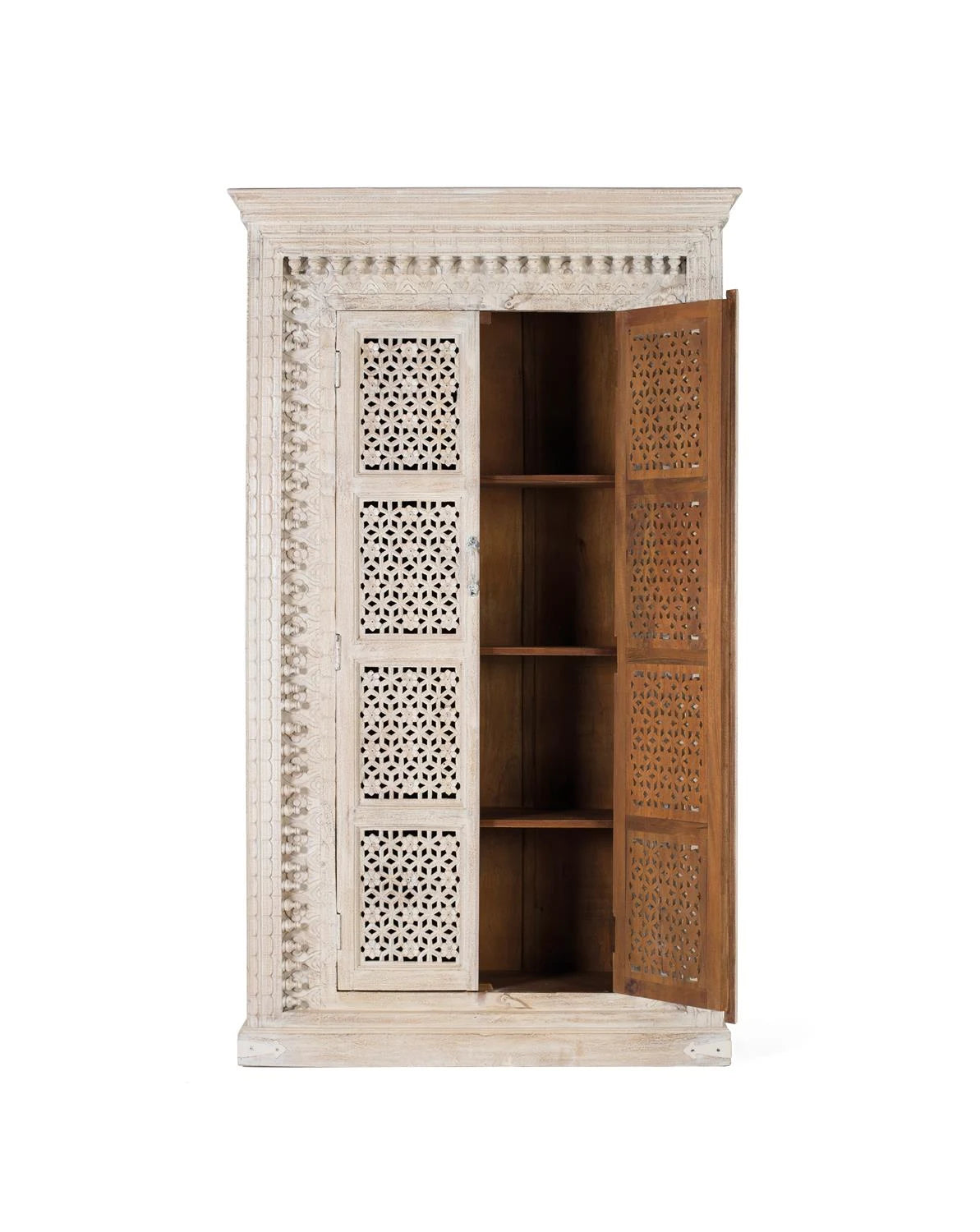 Giner and Colomer - Whitewashed 2-Door Hand-Carved Mango Wood Wardrobe