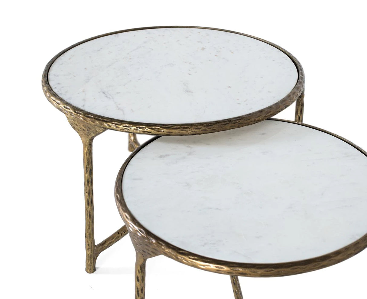 Giner and Colomer - Set Of 2 Round Coffee Tables With Gold Iron Legs & White Marble Tops