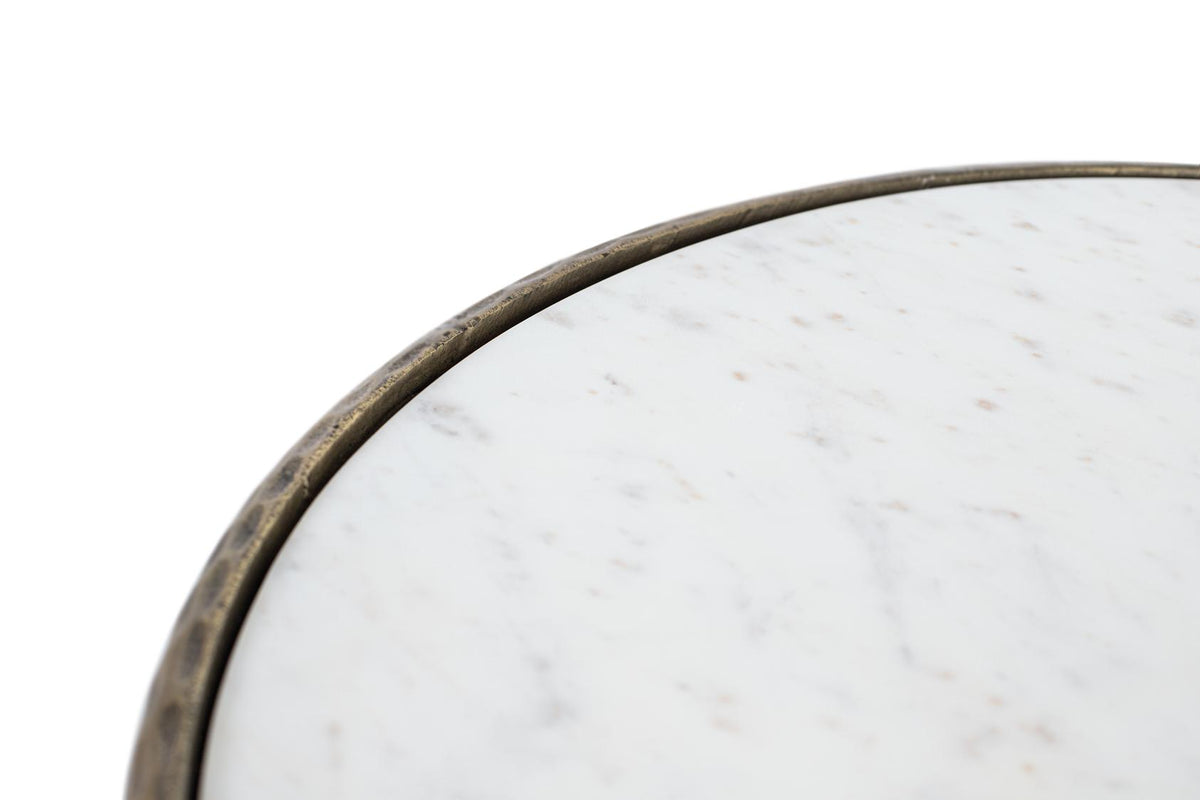 Giner and Colomer - Set Of 2 Round Coffee Tables With Gold Iron Legs & White Marble Tops