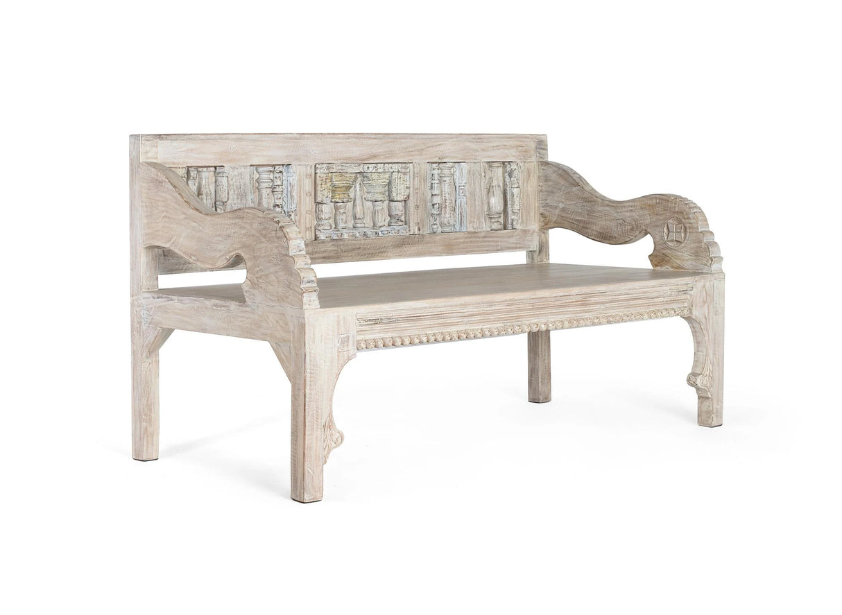 Giner and Colomer - Reclaimed Mango Wood Bench With Backrest