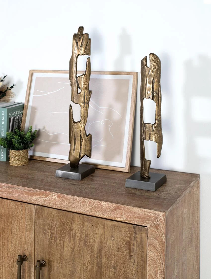 Giner and Colomer - Set Of 2 Decorative Sculptures (Tree Bark Design, Antique Brass)