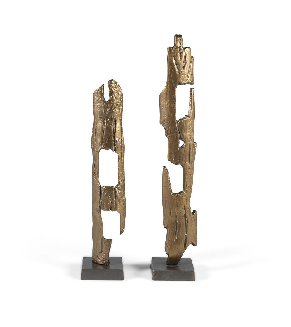 Giner and Colomer - Set Of 2 Decorative Sculptures (Tree Bark Design, Antique Brass)