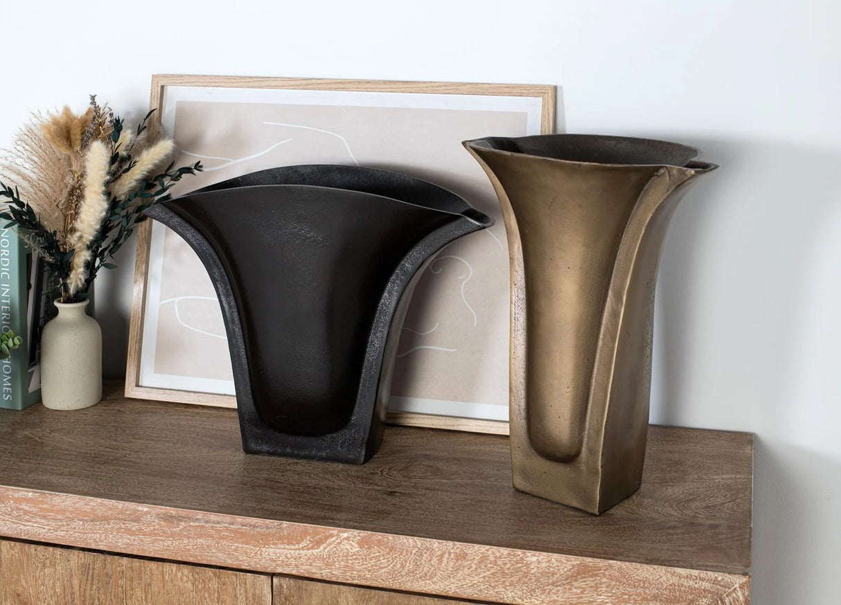 Giner and Colomer - Set Of 2 Aluminum Vases With Rough Bronze & Brass Finish