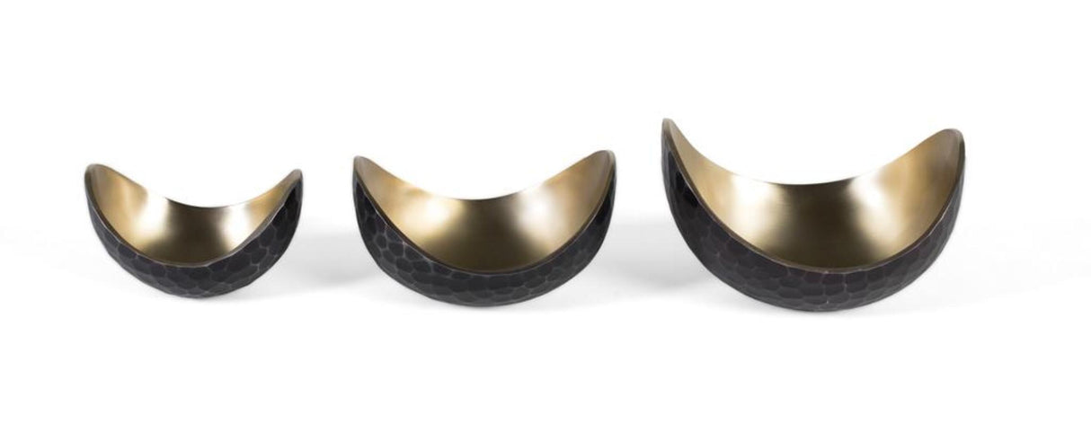 Giner and Colomer - Set Of 3 Metal Decorative Bowls (Gold & Black Hammered)