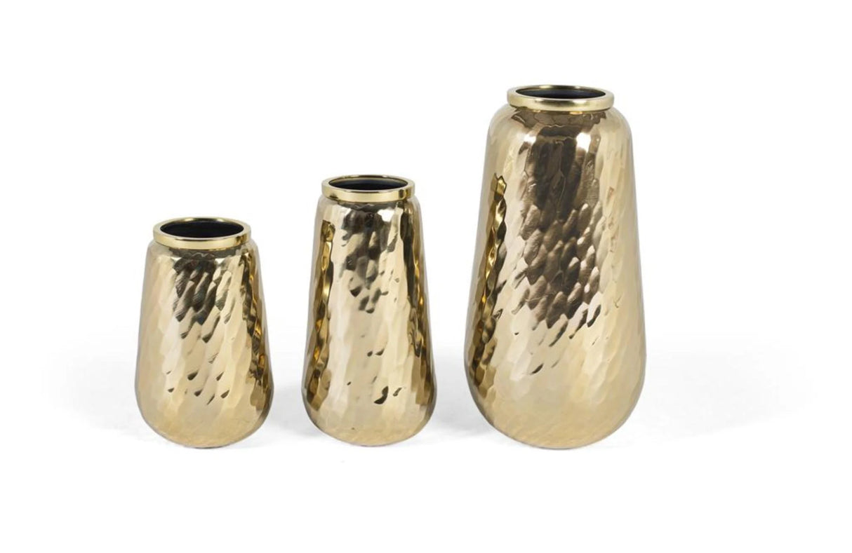 Giner and Colomer - Set Of 3 Gold Metal Vases With Hammered Texture