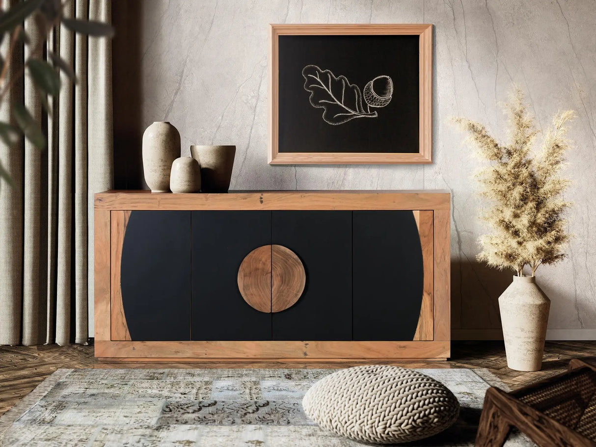 Giner and Colomer - 4-Door Acacia Wood Sideboard With Carved Log Handles