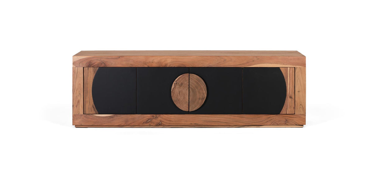 Giner and Colomer - Acacia Wood TV Stand With 4 Doors & Carved Log Handles