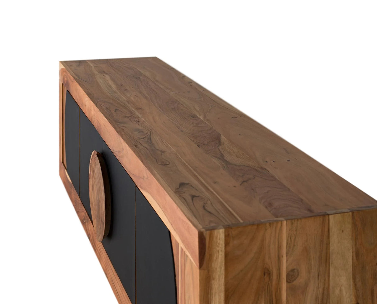 Giner and Colomer - Acacia Wood TV Stand With 4 Doors & Carved Log Handles