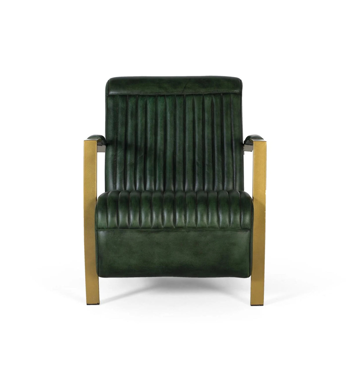 Giner and Colomer - Leather Armchair With Gold Metal Frame & Brown Wooden Back Legs