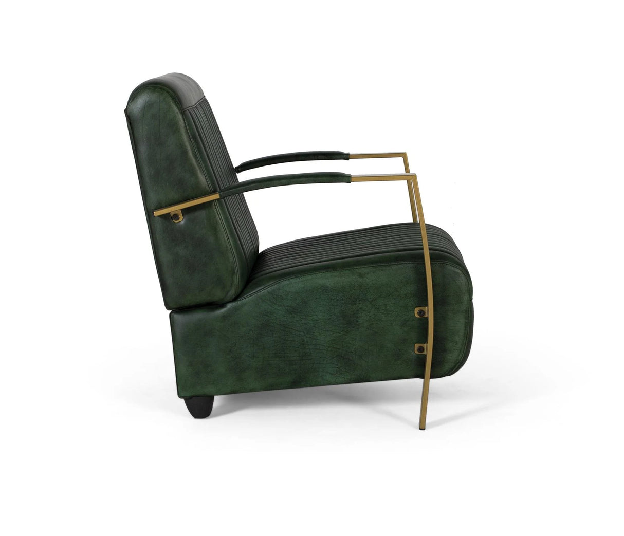 Giner and Colomer - Leather Armchair With Gold Metal Frame & Brown Wooden Back Legs