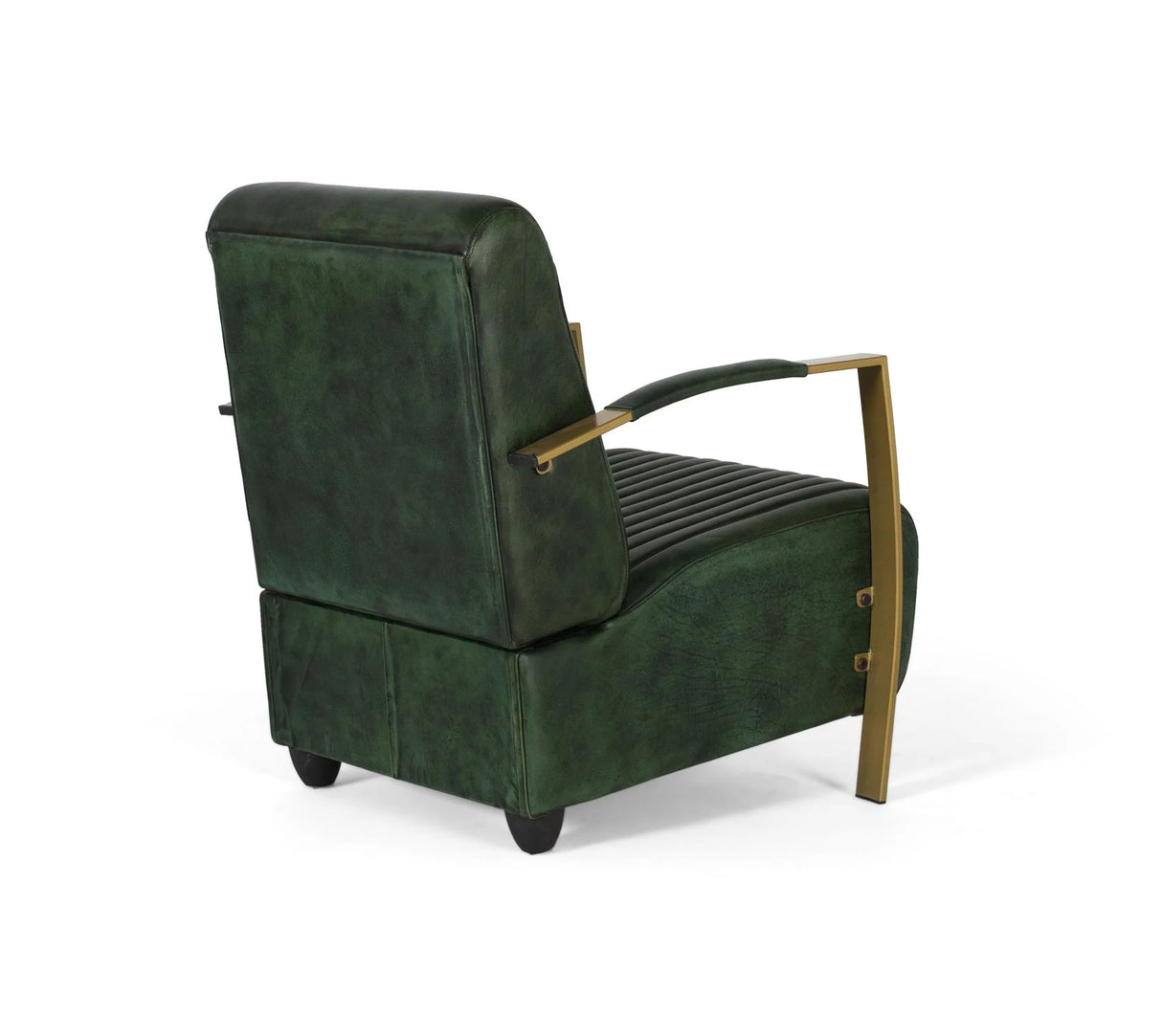 Giner and Colomer - Leather Armchair With Gold Metal Frame & Brown Wooden Back Legs