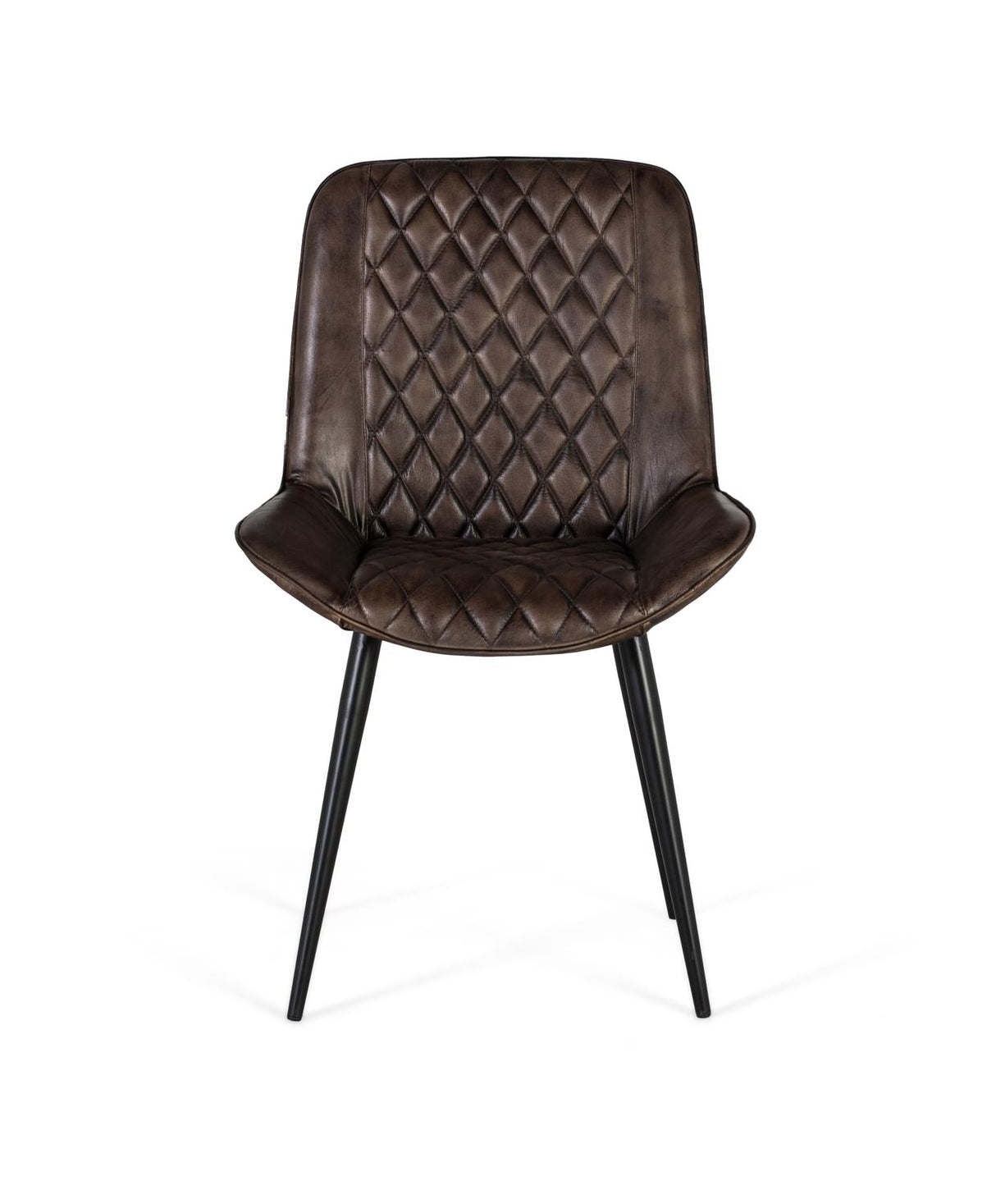 Giner and Colomer - Ash Grey Leather Chair With Diamond Stitching & Iron Cone Legs