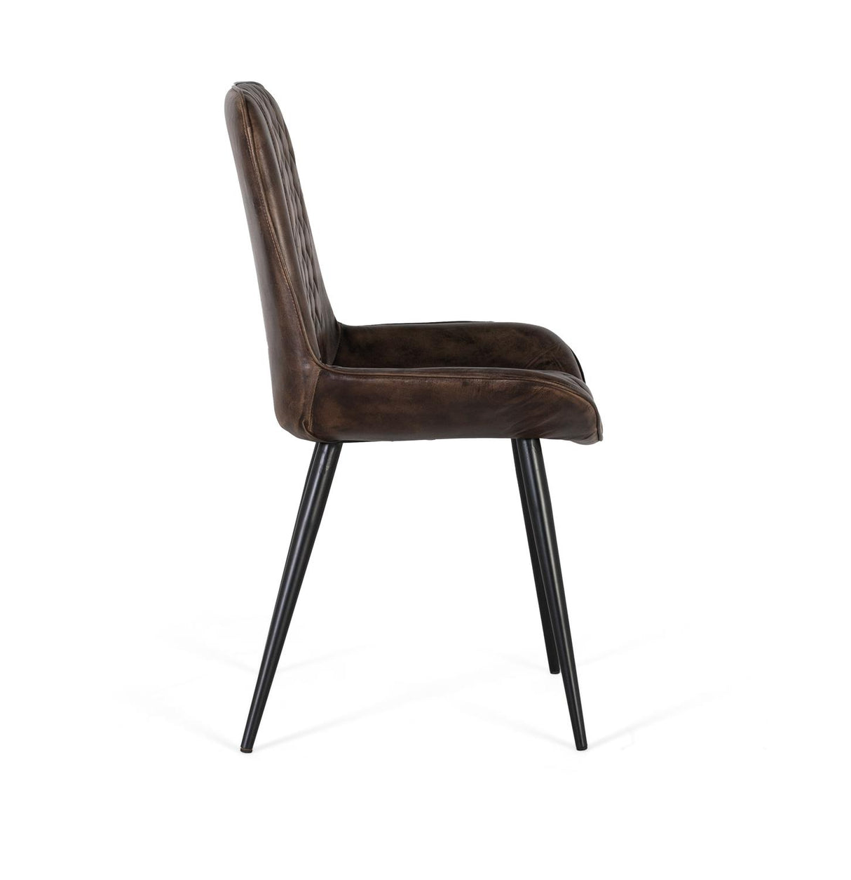 Giner and Colomer - Ash Grey Leather Chair With Diamond Stitching & Iron Cone Legs