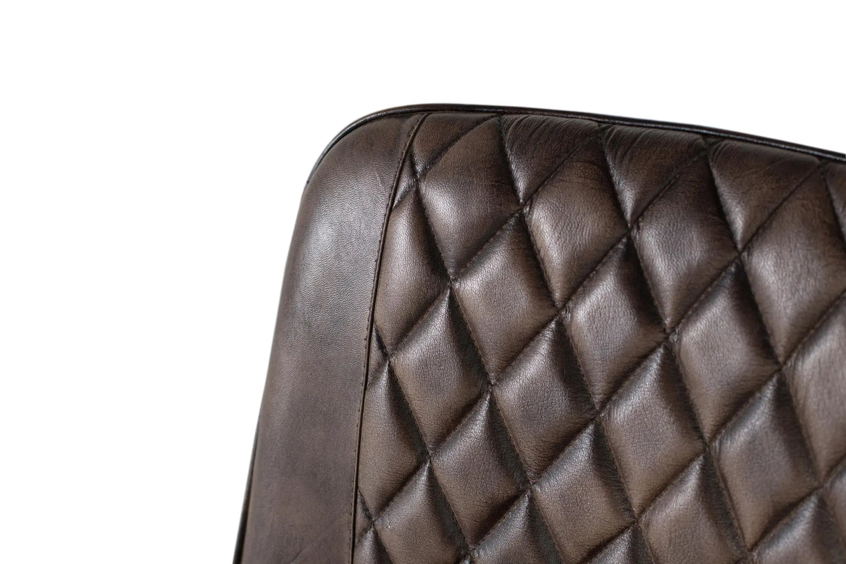 Giner and Colomer - Ash Grey Leather Chair With Diamond Stitching & Iron Cone Legs