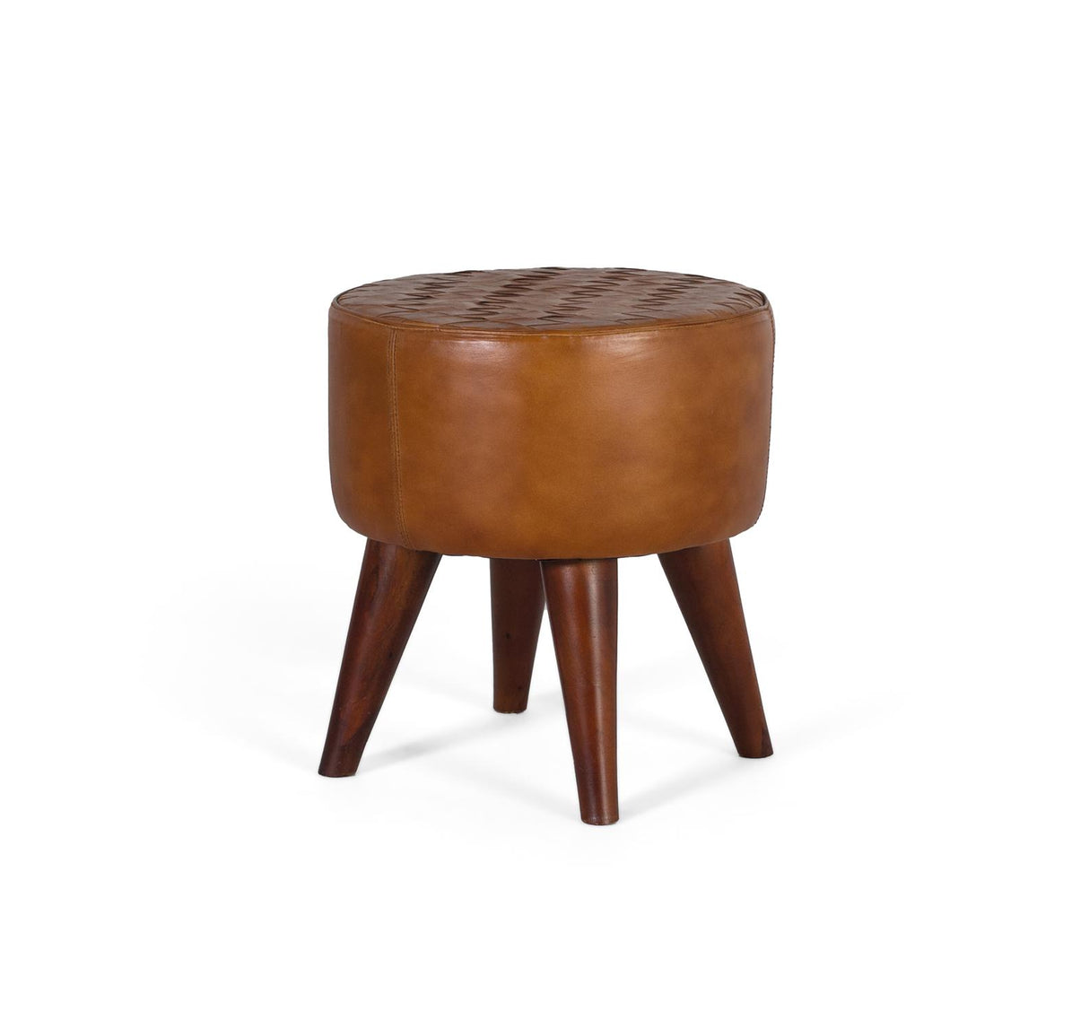 Giner and Colomer - Round Stool In Camel Bovine Leather With Braided Top