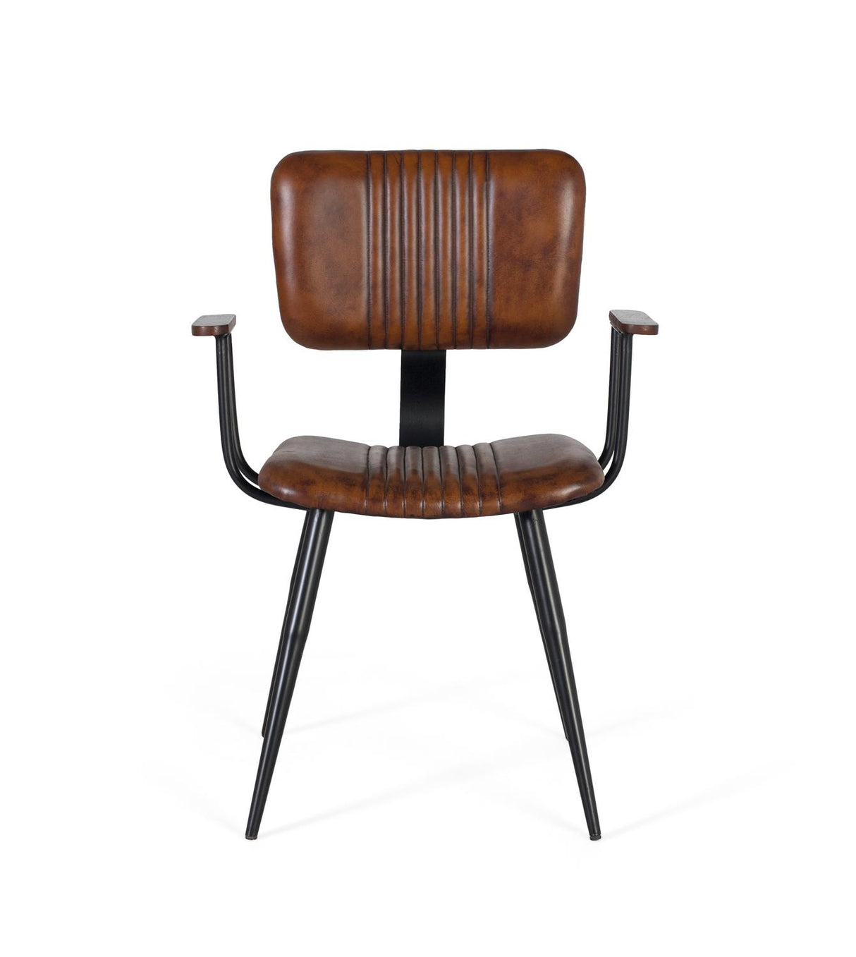 Giner and Colomer - Set Of 2 Brown Cowhide Chairs With Black Iron Frame & Arms